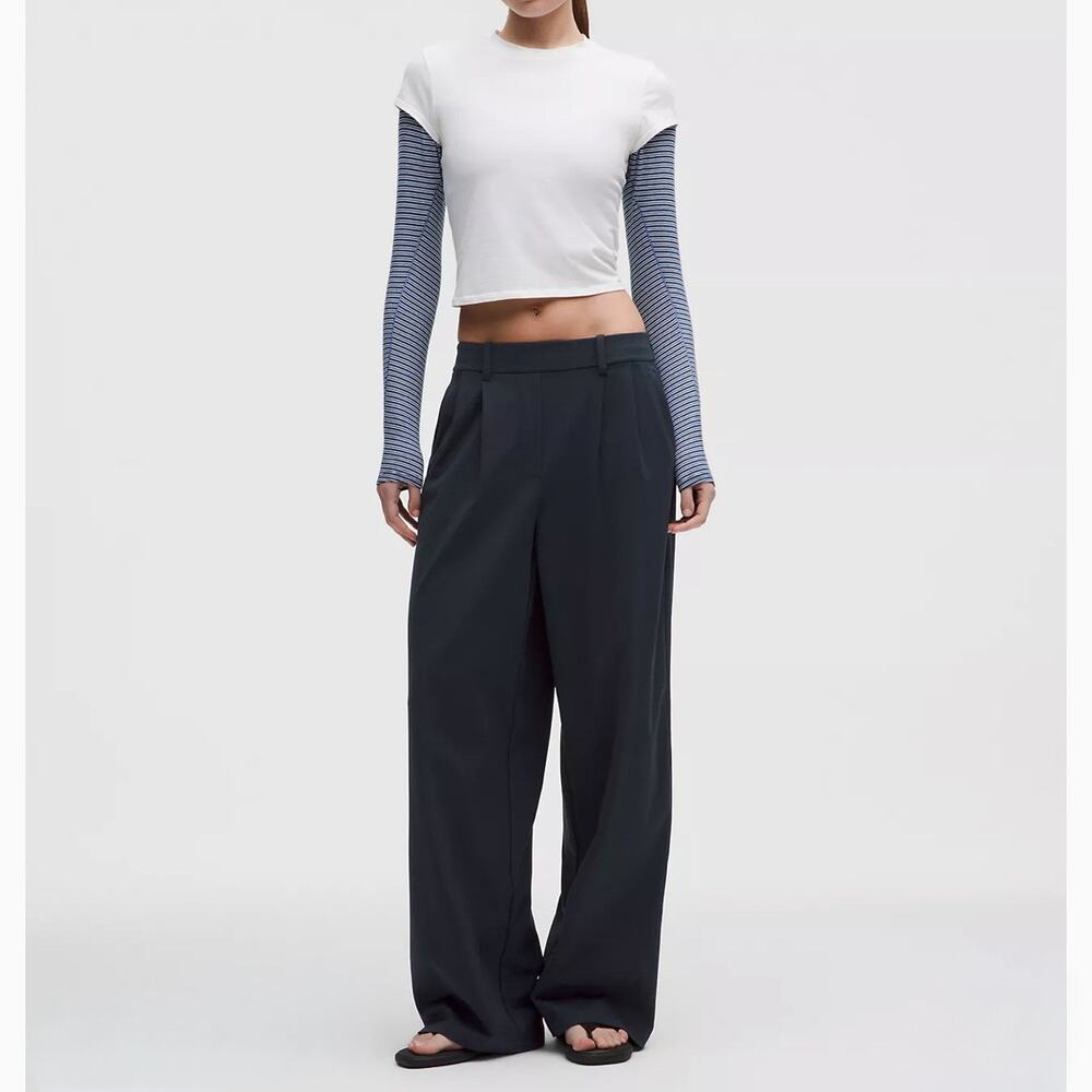 Lululemon Daydrift High Rise Wide Leg Pleated Trouser Pant Black Small LW5HY9S